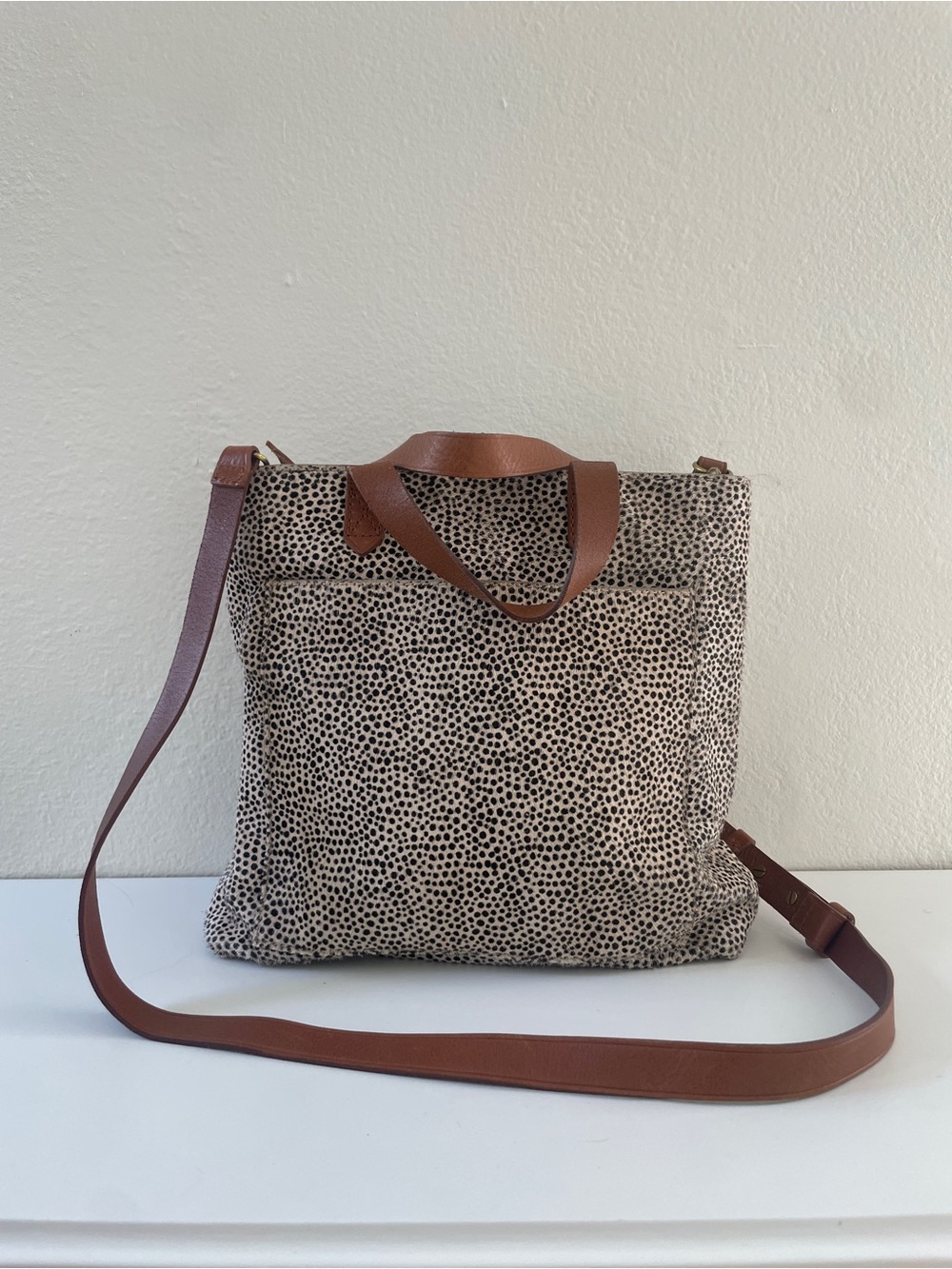 Madewell Speckled Cowhide Tote with Brown Leather Trim